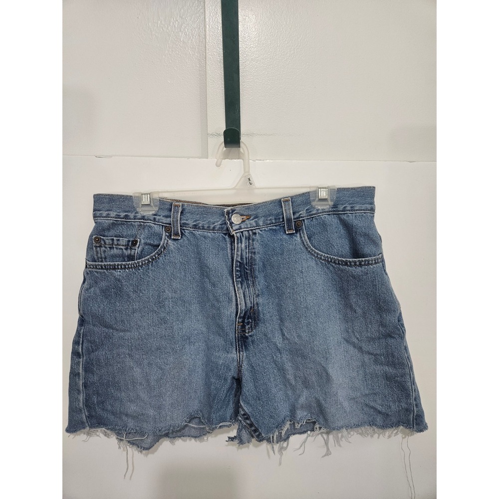 Vintage Levis 577 Lower Rise Loose Fit Denim Cut Off Shorts Med Wash 14 Made USA